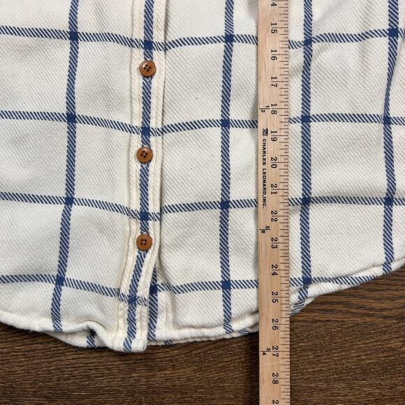L.L.Bean Lined Shirt Jacket Womens Medium White Blue Check Button Front Pockets - Picture 6 of 10